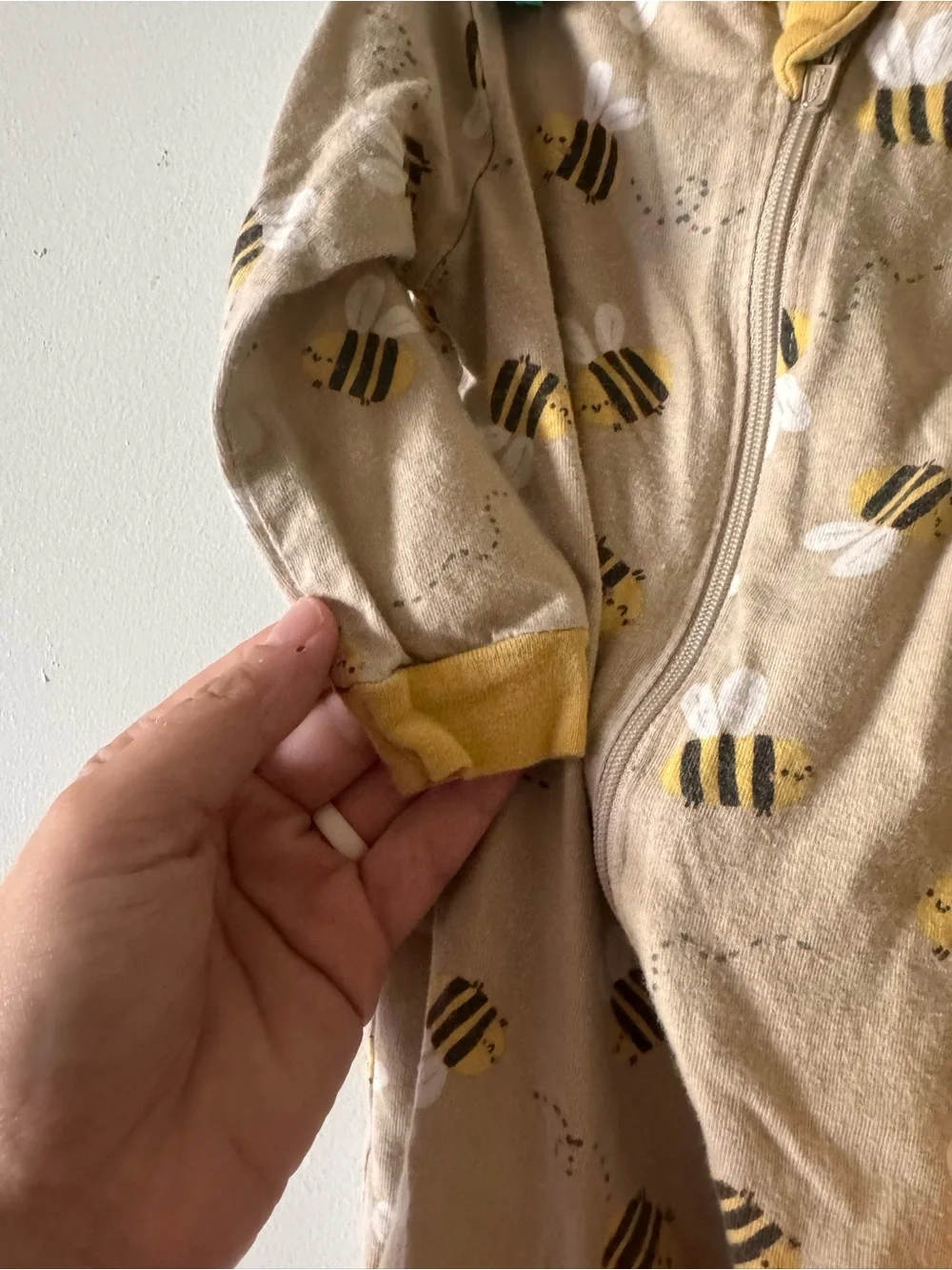 Gerber Beige and Yellow Bee-Print Footed One-Piece